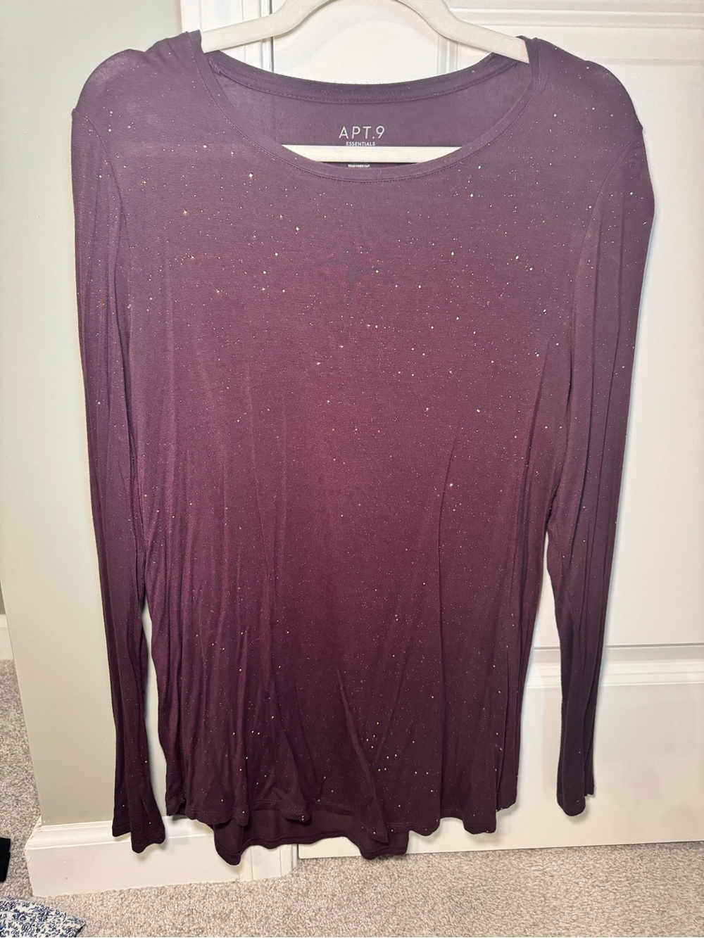 Apt. 9 Sparkle Long-Sleeve Crewneck Top - Plum